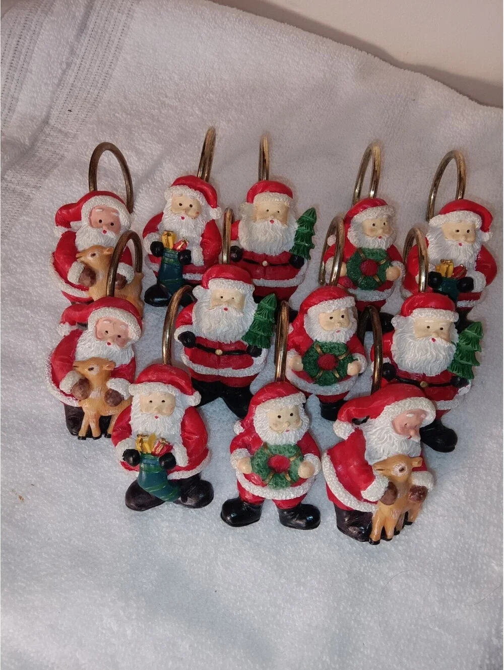 Vintage Christmas Santa Claus Shower Curtain Hooks Set of 12 Resin Retro Kitsch